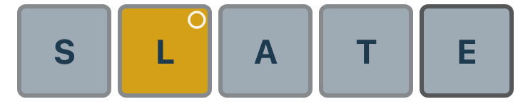 S (gray) L (yellow) A (gray) T (gray) E (gray)
