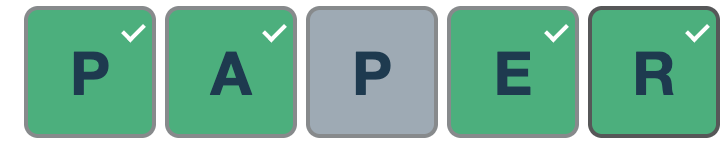 PAPER: P green, A green, P gray, E green, R green