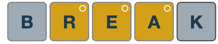 BREAK: B gray, R yellow, E yellow, A yellow, K gray